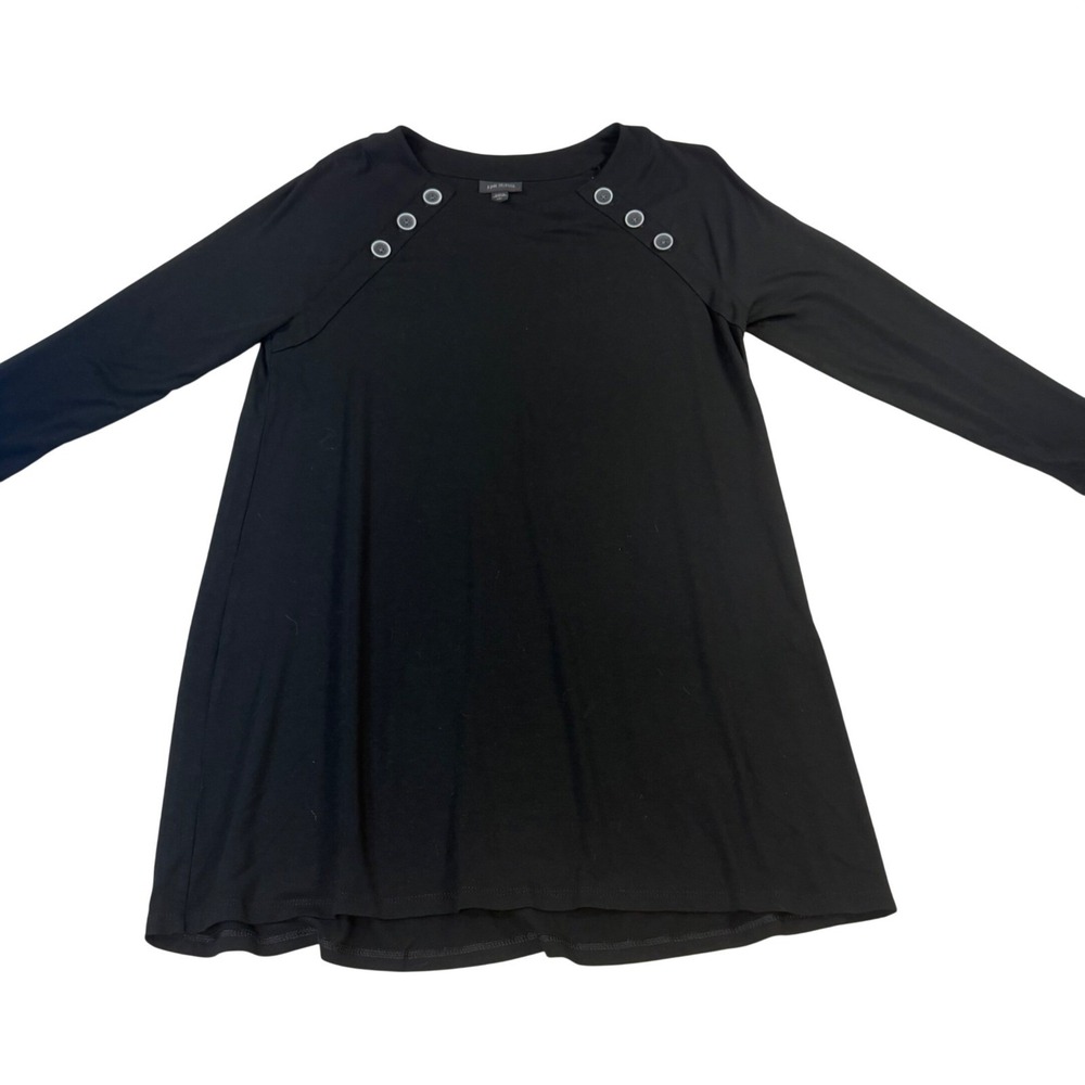 J. Jill Wearever Black Button Shoulder A-Line Tunic Top Tall Small Long Sleeve